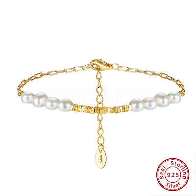 Natural Pearl Beaded Bracelet with 925 Sterling Silver Paperclip Chains BJEW-Z025-06G-1
