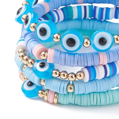 5Pcs 5 Style Polymer Clay Heishi Beaded Stretch Bracelets Set BJEW-JB07540-02-1