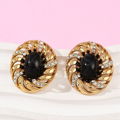 Oval 304 Stainless Steel Stud Earrings EJEW-M105-05G-1