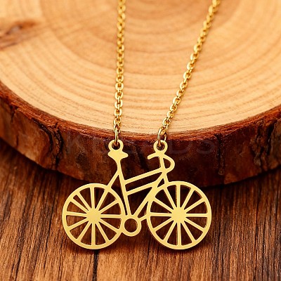 304 Stainless Steel Bicycle Pendant Necklaces for Men Women WGD5F94-01-1