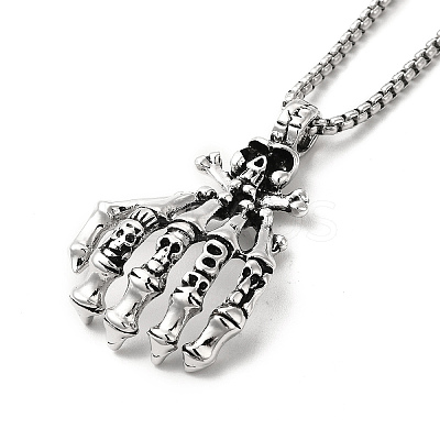 Alloy Skull Hands Pandant Necklace with Box Chains NJEW-K245-005-1
