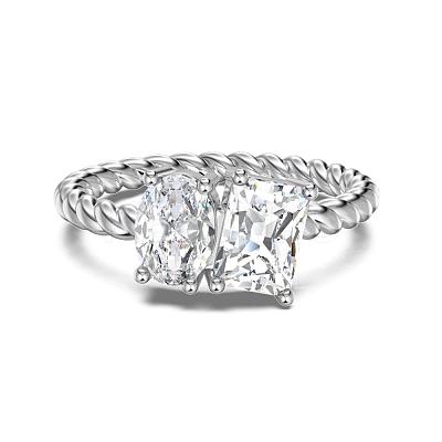 Oval & Rectangle 925 Sterling Silver Micro Pave Cubic Zirconia Finger Rings for Women RJEW-F180-03P-1