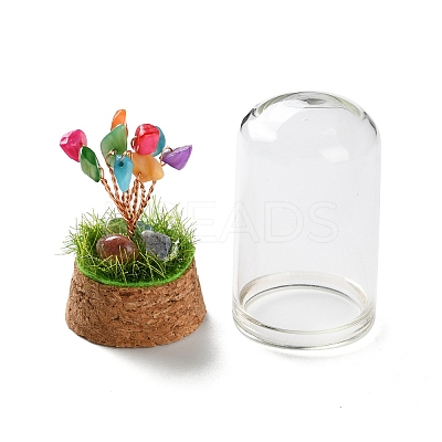 Natural Shell Chips Money Tree in Dome Glass Bell Jars with Wood Base Display Decorations DJEW-K030-02J-1