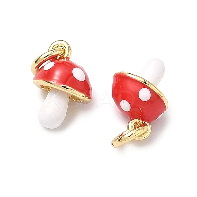 Autumn Brass Enamel Red Mushroom Charms KK-H254-06G-1