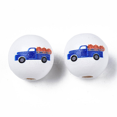 Autumn Theme Printed Natural Wood Beads WOOD-S057-093-1
