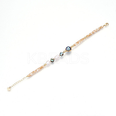 Natural Abalone Shell & Freshwater Pearl & Shell Bead Bracelets BJEW-N031-03G-1