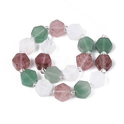 Natural Strawberry Quartz & Rainbow Moonstone & Green Aventurine Beads Strands G-T144-17A-02-1