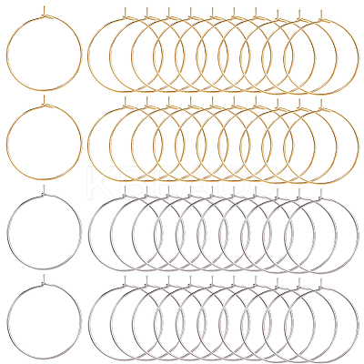 80Pcs 2 Colors 316 Surgical Stainless Steel Hoop Earrings Findings STAS-DC0016-50A-1