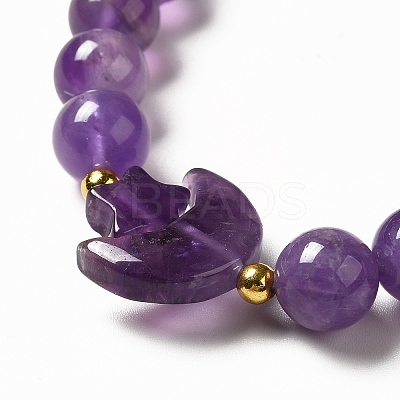 Natural Amethyst Moon and Star Beaded Stretch Bracelet for Women G-G997-C03-1