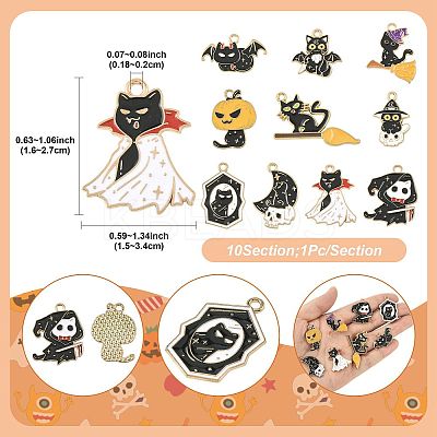 10Pcs 10 Styles Halloween Alloy Enamel Pendants ENAM-FS0003-83-1