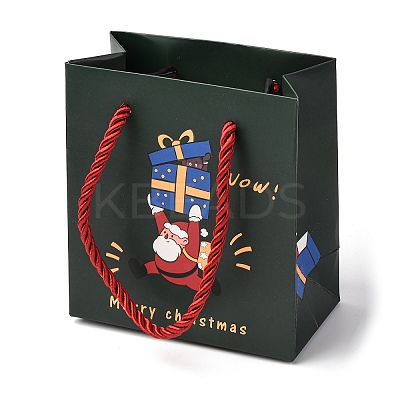 Christmas Santa Claus Printed Paper Gift Bags with Cotton Handles CARB-F013-01-1