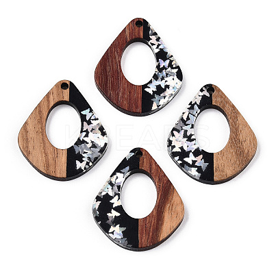 Opaque Resin & Walnut Wood Pendants RESI-N039-57B-1