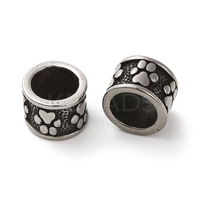 Column with Paw Print 304 Stainless Steel European Beads STAS-E215-02AS-1