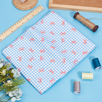 Bowknot & Tartan Pattern Cotton Fabric DIY-WH0890-31B-1