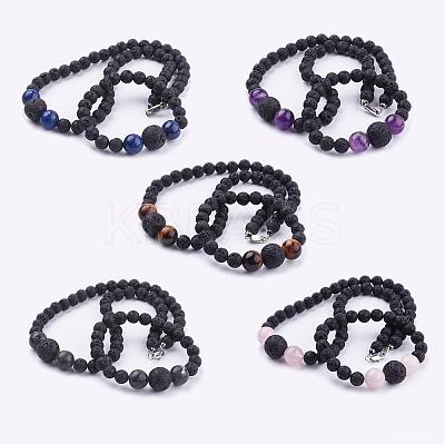 Natural Gemstone Beaded Necklaces & Stretch Bracelets Jewelry Sets SJEW-JS00918-1
