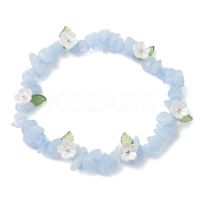 Dyed Natural Aquamarine Chip Beaded Stretch Bracelets for Women BJEW-JB12311-01-1