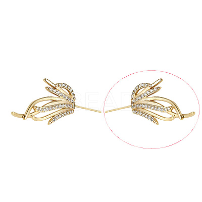 Brass Micro Pave Clear Cubic Zirconia Fishtail Head Pins BAPE-PW0002-10A-G-1