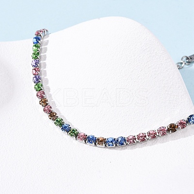 304 Stainless Steel Rhinestone Cup Chain Bracelets for Women BJEW-G753-01P-01-1