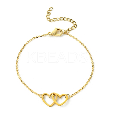 Alloy Interflocking Heart Link Bracelet with Brass Cable Chains BJEW-JB09797-1