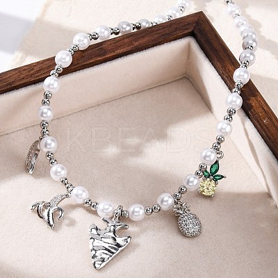 Brass Micro Pave Clear Cubic Zirconia Beaded Necklaces NJEW-Z059-05P-1