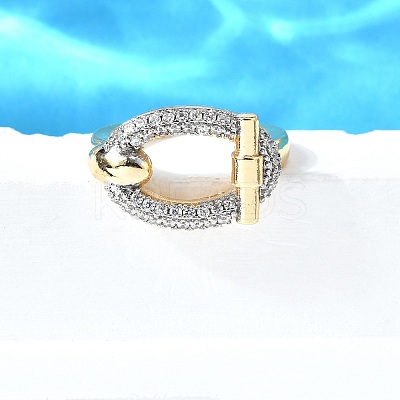Brass Micro Pave Cubic Zirconia Cuff Rings RJEW-V007-02GP-1