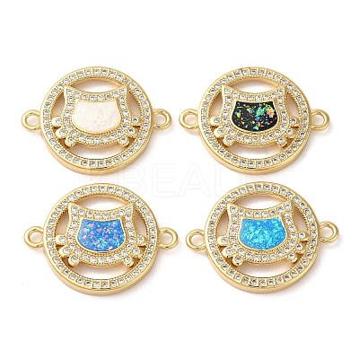 Rack Plating Brass Micro Pave Clear Cubic Zirconia Connector Charms KK-P268-18G-1