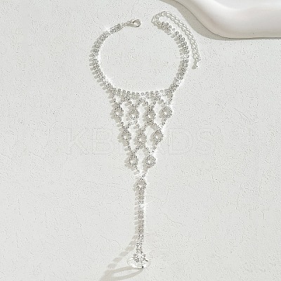Summer Teardrop Brass Full Crystal Rhinestone Tassel Toe Ring Anklets for Women FS-WG8E204-01-1