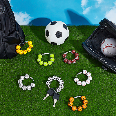 7Pcs Wood Sports Ball Beads Pendant Decoration HJEW-PH02177-1