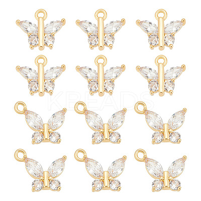 12Pcs 2 Styles Brass with Clear Cubic Zirconia Charms KK-BC0012-52-1