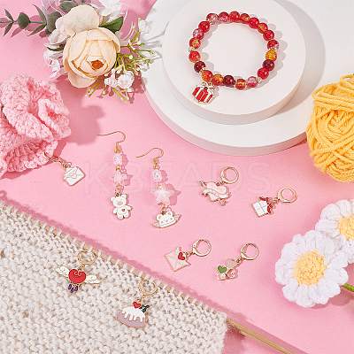 Valentine's Day Alloy Enamel with ABS Plastic Imitation Pearl Pendant Stitch Markers HJEW-AB00291-1