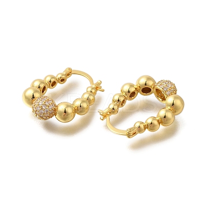 Rack Plating Round Ball Brass Micro Pave Clear Cubic Zirconia Hoop Earrings EJEW-I310-20G-1