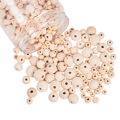 Round Unfinished Wood Beads WOOD-NB0001-07-1