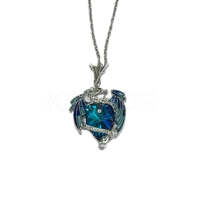 Alloy Rhinestone Dragon Holding Heart Pendant Necklaces with Enamel PW-WGD9ED9-01-1