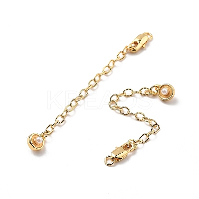 Brass Enamel ABS Imtation Pearl End with Chain KK-B129-27G-01-1