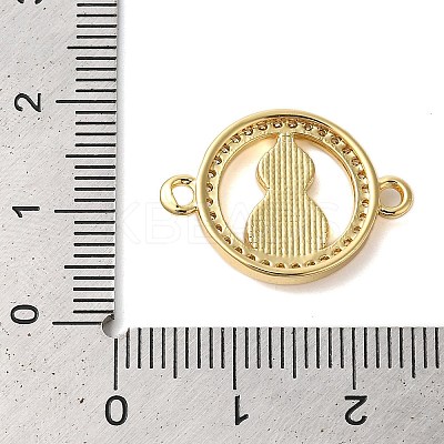 Rack Plating Brass Micro Pave Clear Cubic Zirconia Ring with Gourd Connector Charms KK-K385-113G-1