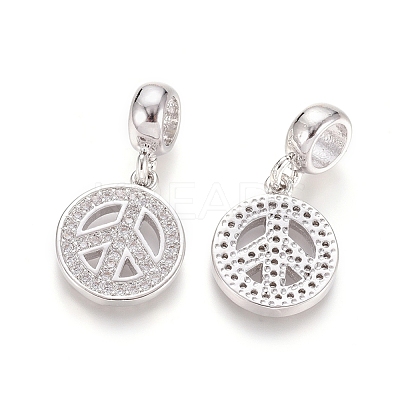 Brass Micro Pave Clear Cubic Zirconia European Dangle Charms OPDL-L016-08P-1