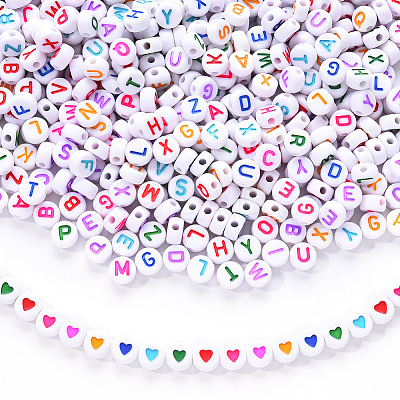 1 Bag 1200Pcs Opaque Acrylic Flat Round with Letter & Heart Beads DIY-YW0002-32-1