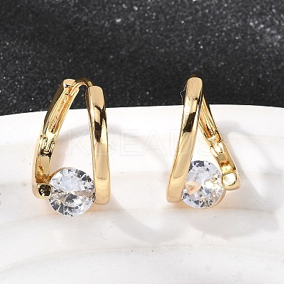 Brass Micro Pave Clear Cubic Zirconia Round Hoop Earrings EJEW-P331-09G-1