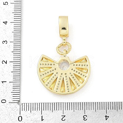 Brass Clear Cubic Zirconia Fan European Dangle Charms KK-Z090-05G-1