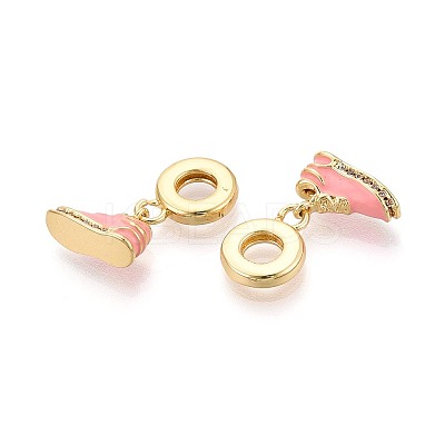Brass Micro Pave Clear Cubic Zirconia and Enamel European Dangle Charms KK-T079-69G-1