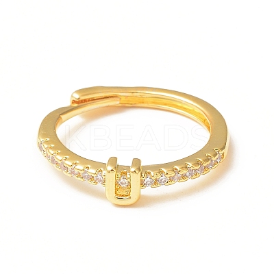 Clear Cubic Zirconia Initial Letter Adjustable Ring RJEW-C052-01G-U-1