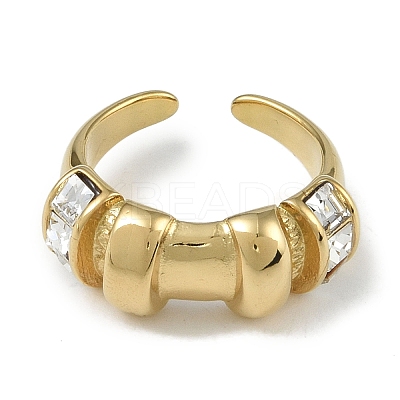 304 Stainless Steel Rhinestone Open Cuff Rings for Women RJEW-U001-03G-1
