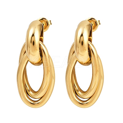 304 Stainless Steel Oval Dangle Stud Earrings EJEW-I319-01G-1