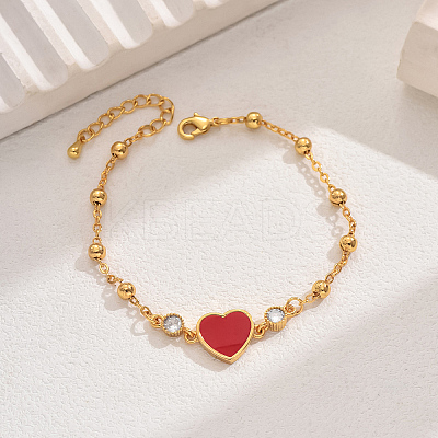 Elegant Brass Pave Clear Cubic Zirconia Heart Link Bracelets with Enamel JW9765-1