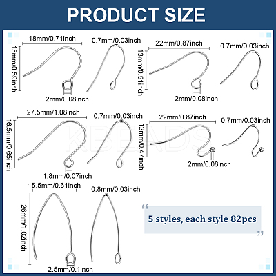 410Pcs 5 Styles Stainless Steel Earring Hooks STAS-GA0001-97-1