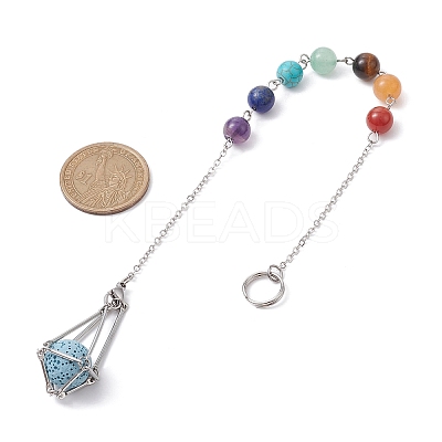Chakra Mixed Synthetic & Natural Round Gemstone Pointed Dowsing Pendulums PALLOY-JF02520-01-1