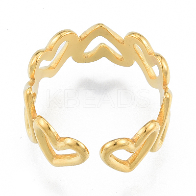 Ion Plating(IP) 304 Stainless Steel Hollow Heart Cuff Rings X-RJEW-N038-124LG-1