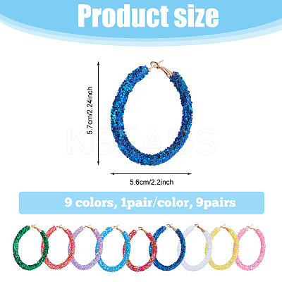 9 Pairs 9 Colors Sparkling Resin Big Hoop Earrings with Alloy Pins for Women EJEW-FI0002-13-1