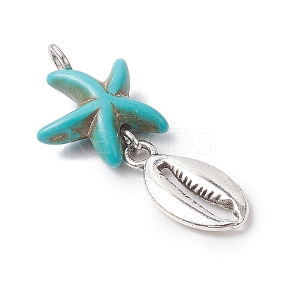 7Pcs 7 Styles Dyed Synthetic Turquoise Starfish & Alloy Sea Animals Pendants PALLOY-JF03752-01-1