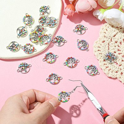 20Pcs 2 Styles Alloy Enamel Tree of Life Connector Charms FIND-CJ0001-62-1